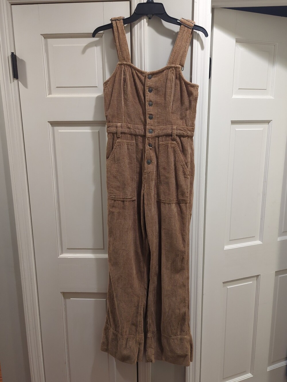 S Aerie Corduroy Button-Front Jumpsuit Flare Leg